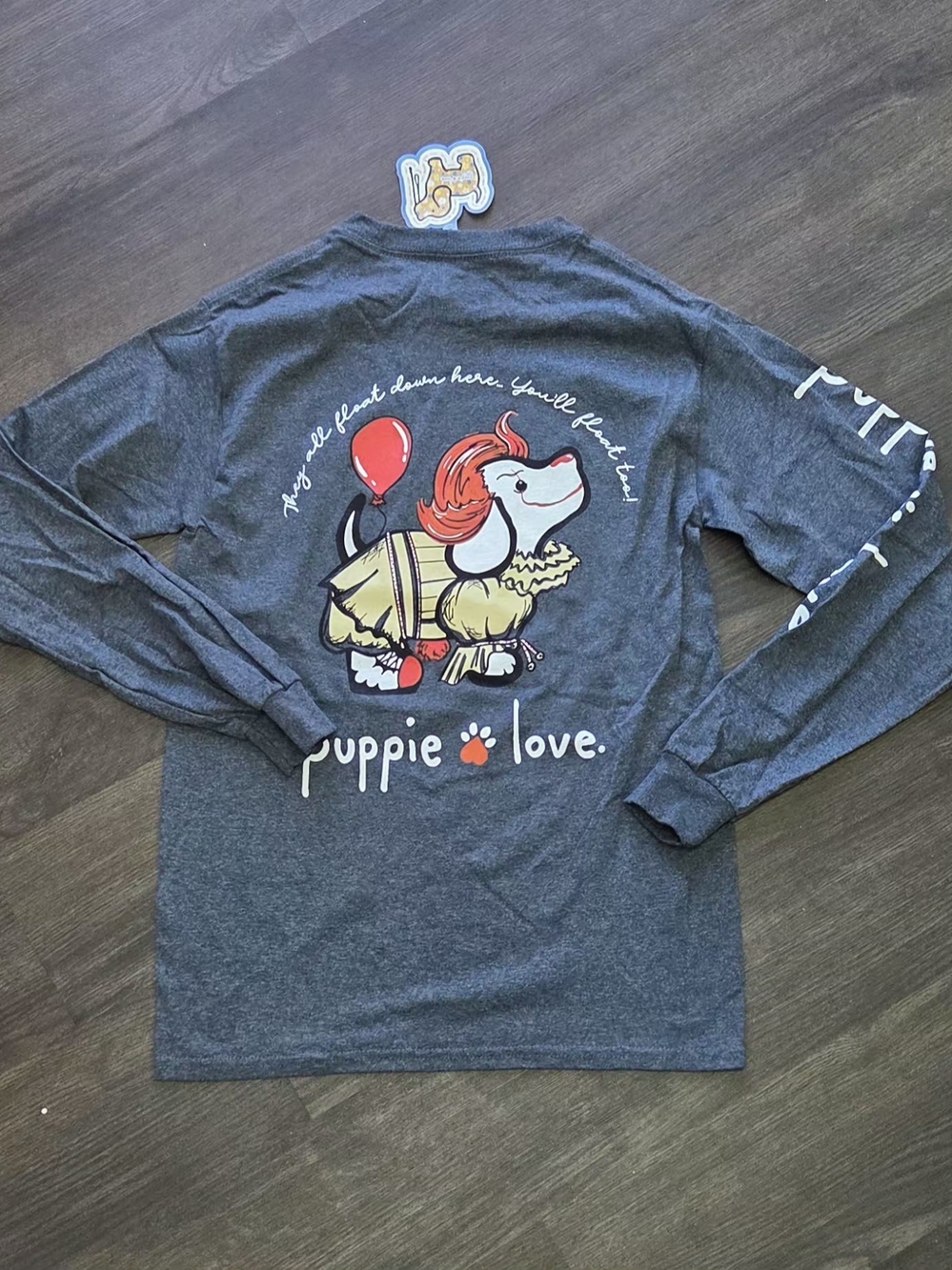 Puppie Love Charcoal Long-Sleeve Graphic Tee - Charcoal with Red & Cream Accents